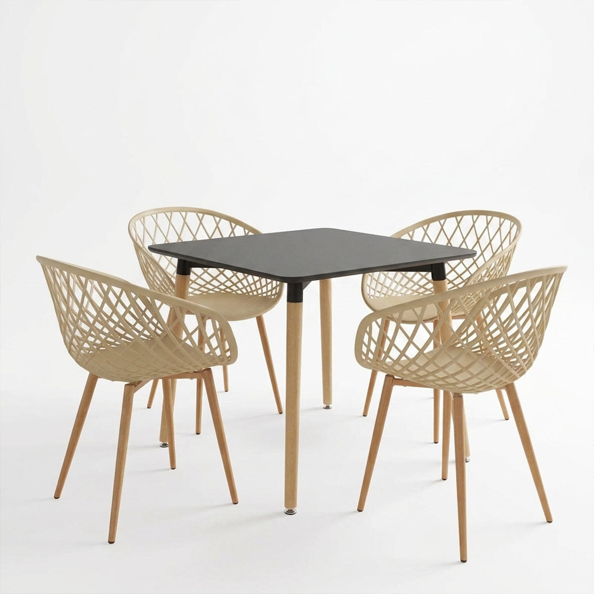 Dining Set with Armchairs Ezra cappuccino Natali Table black 80x80x76cm Set of 5pcs