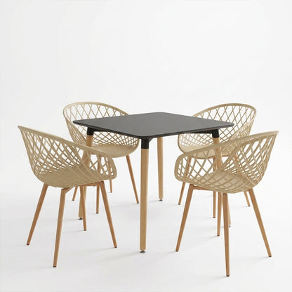 Dining Set with Armchairs Ezra cappuccino Natali Table black 80x80x76cm Set of 5pcs
