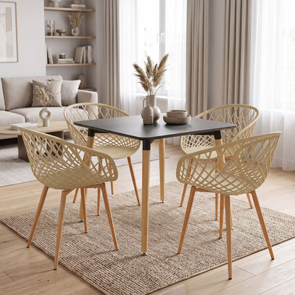 Dining Set with Armchairs Ezra cappuccino Natali Table black 80x80x76cm Set of 5pcs