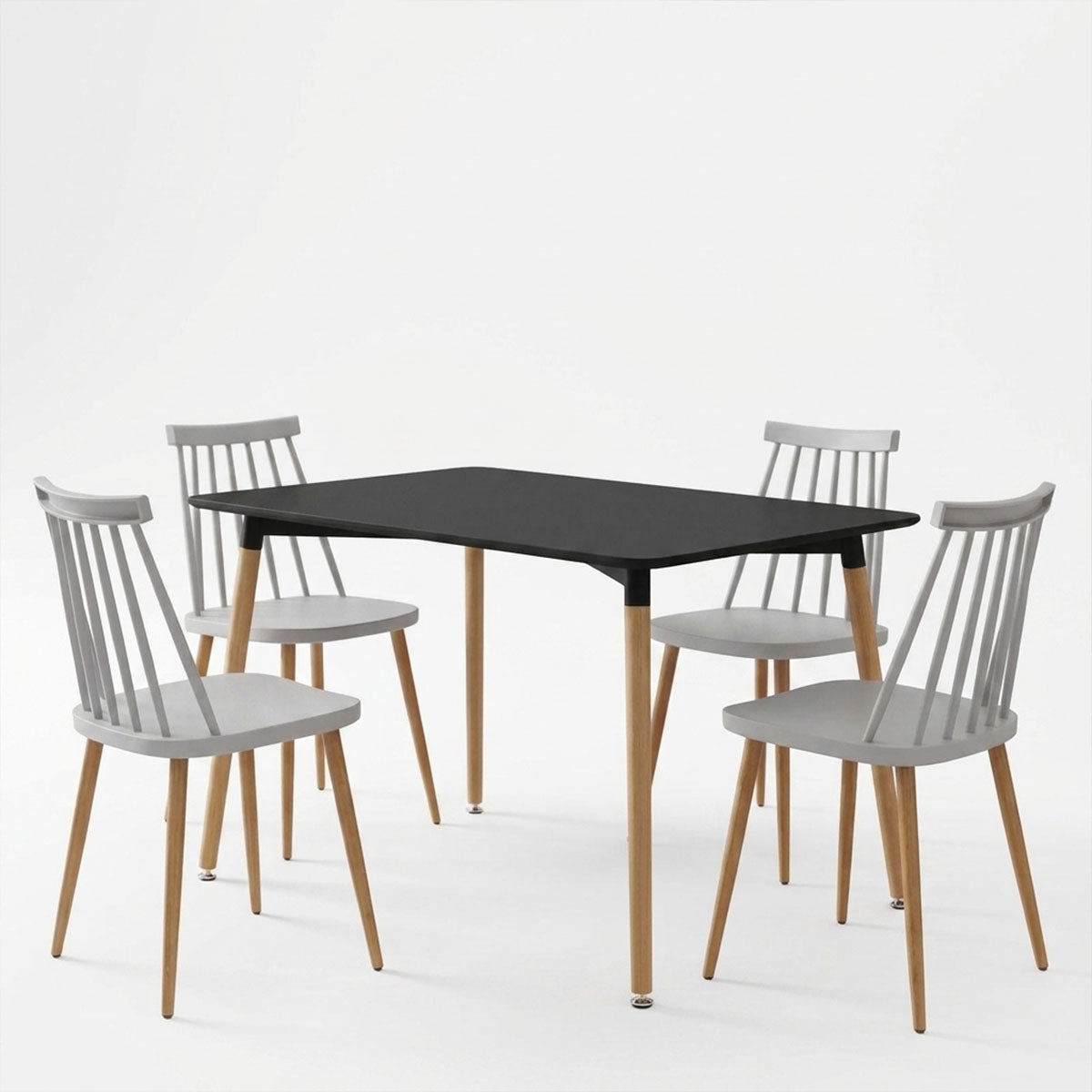 Aurora Dining Set with white Chairs & Natali Black Table 120x80x76cm 5Piece Set