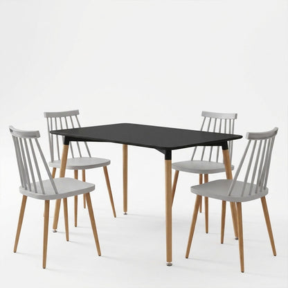 Aurora Dining Set with white Chairs & Natali Black Table 120x80x76cm 5Piece Set