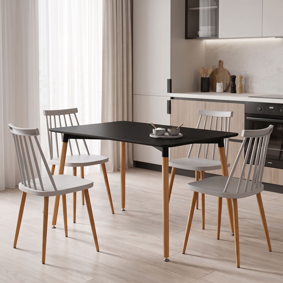 Aurora Dining Set with white Chairs & Natali Black Table 120x80x76cm 5Piece Set