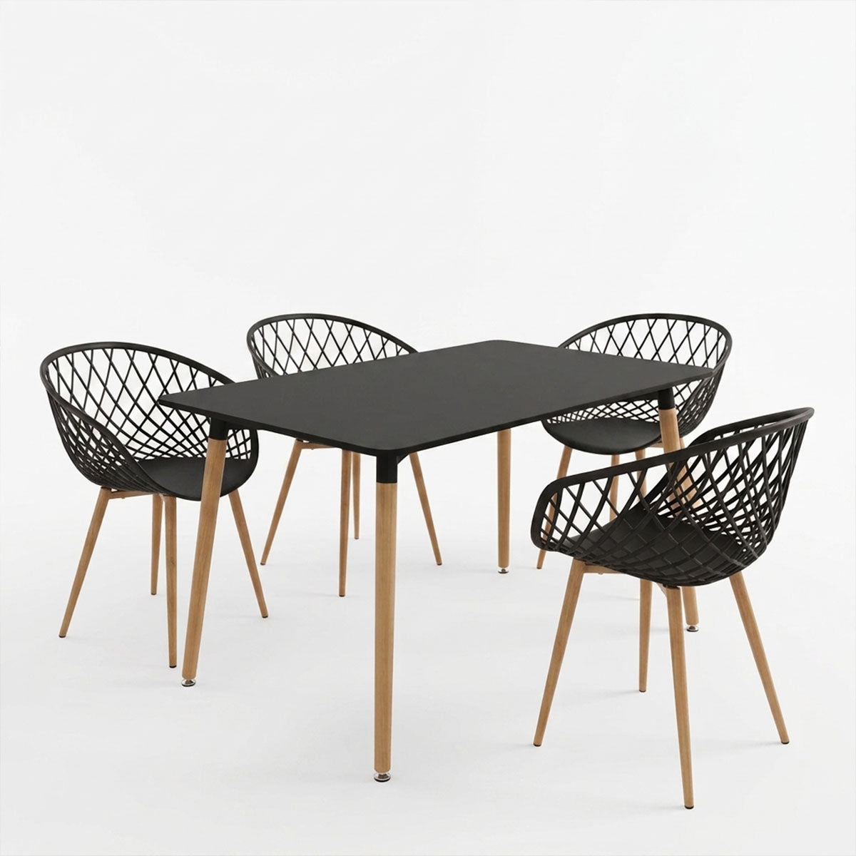 Ezra Dining Set with anthracite Armchairs & Natali Black Table 120x80x76cm 5Piece Set