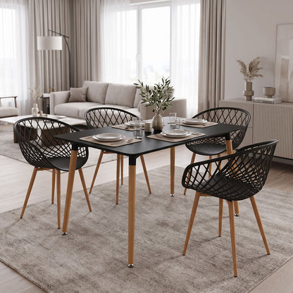 Ezra Dining Set with anthracite Armchairs & Natali Black Table 120x80x76cm 5Piece Set