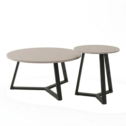 Berton living room tables 2pcs in cappuccino with black metal