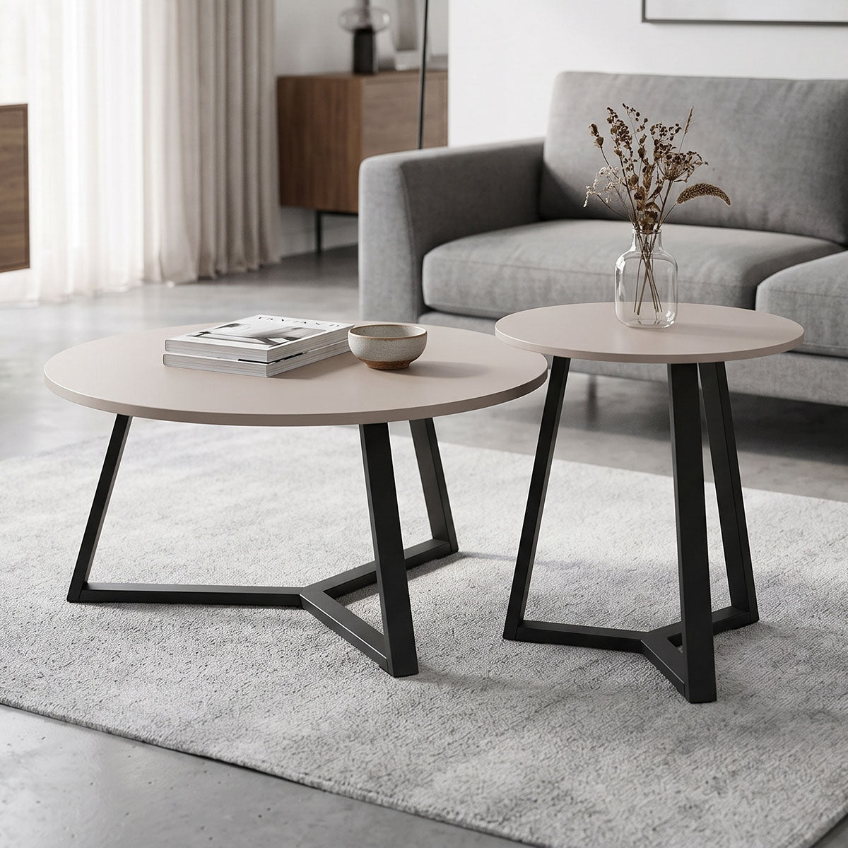Berton living room tables 2pcs in cappuccino with black metal