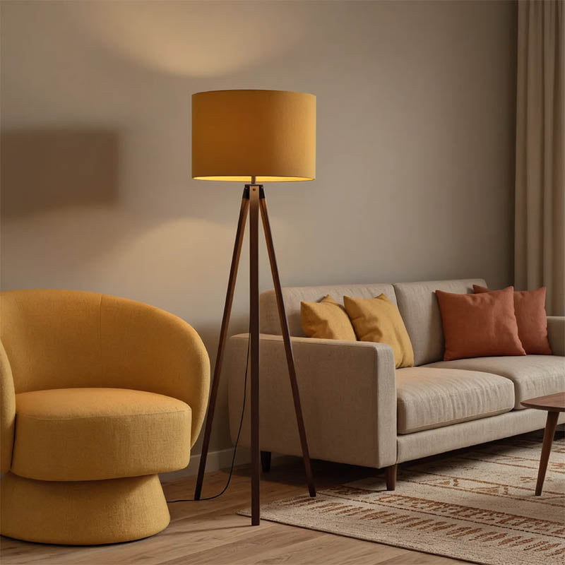 Floor lamp PWL-1059 Ε27 walnut-yellowD38x140cm