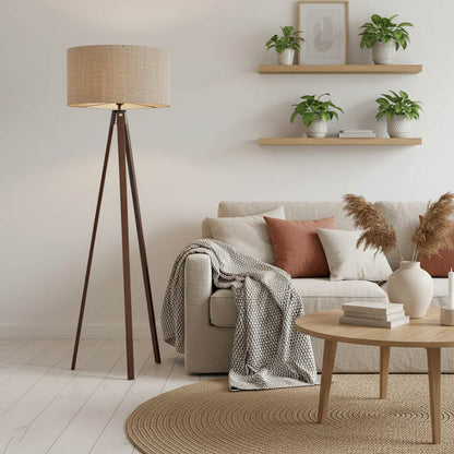 Floor lamp PWL-1059 Ε27 beige-walnut D38x140cm
