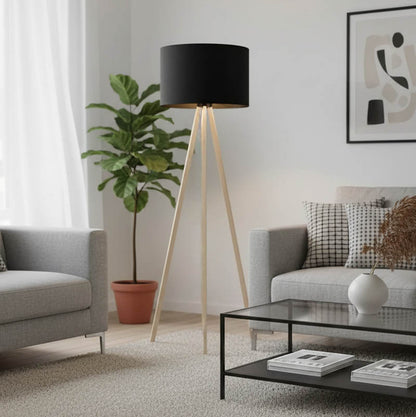 Floor lamp PWL-1060 Ε27 natural-black D38x140cm
