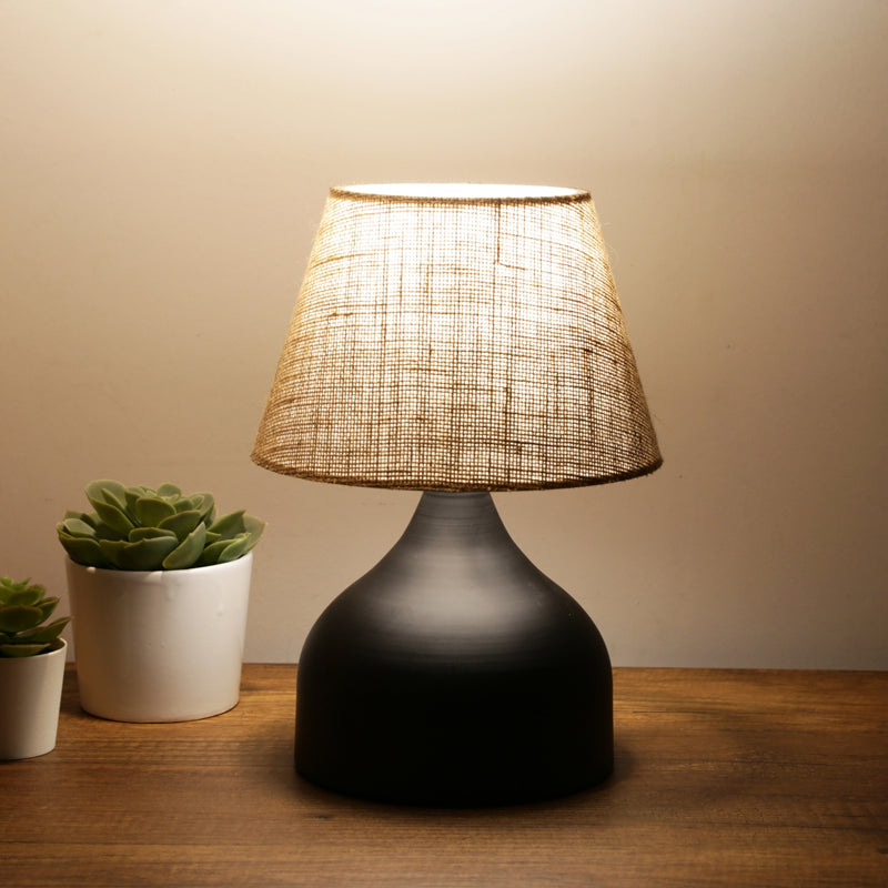 Table lamp PWL-1068 Ε27 juta black-beige D22x32cm