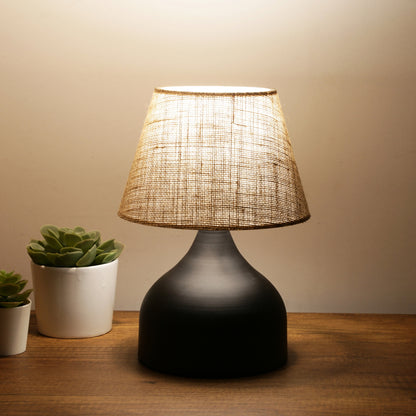 Table lamp PWL-1068 Ε27 juta black-beige D22x32cm