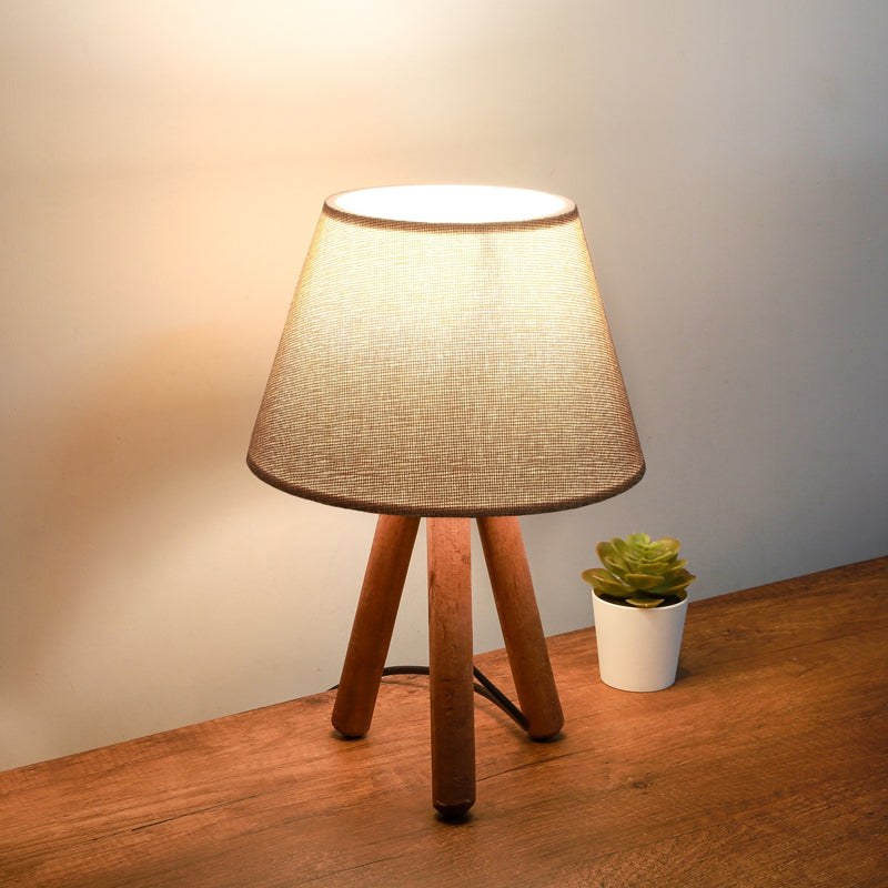 Table lamp PWL-1071 Ε27 beige brown-walnut D22x32cm