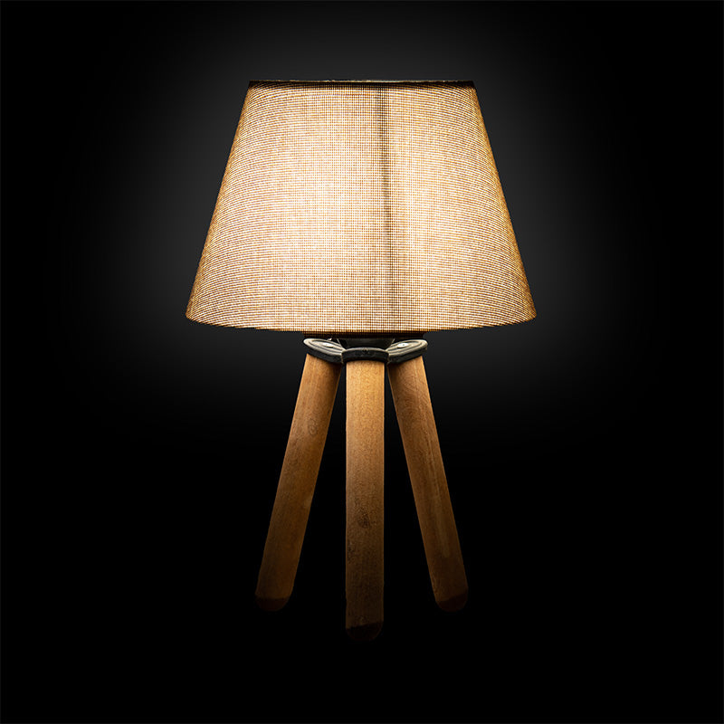Table lamp PWL-1071 Ε27 beige brown-walnut D22x32cm