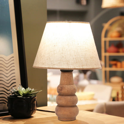 Cabini table lamp beech wood and fabric in cream color 22x22x30cm