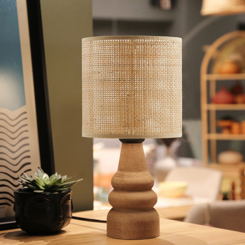 Table lamp Salpe beech wood and pe rattan in natural color D15x32cm