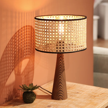 Table lamp Retroa pakoworld beech wood and pe rattan in natural color D24x38cm