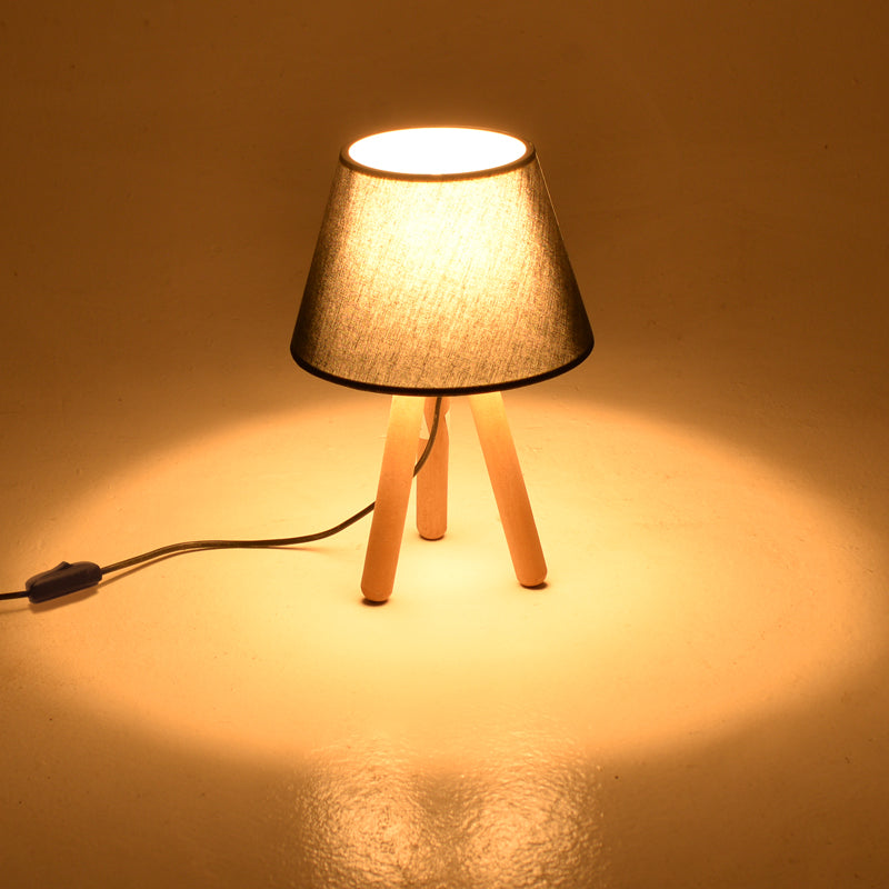 Table lamp PWL-1071 pakoworld E27 in black and white shade with walnut leg Φ22x32cm