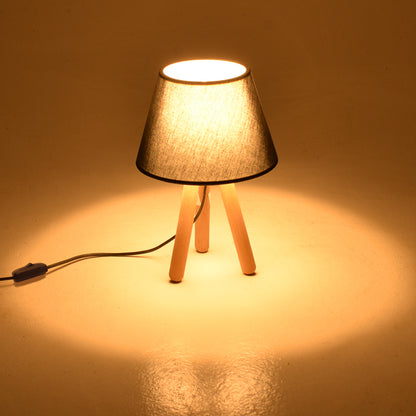 Table lamp PWL-1071 pakoworld E27 in black and white shade with walnut leg Φ22x32cm