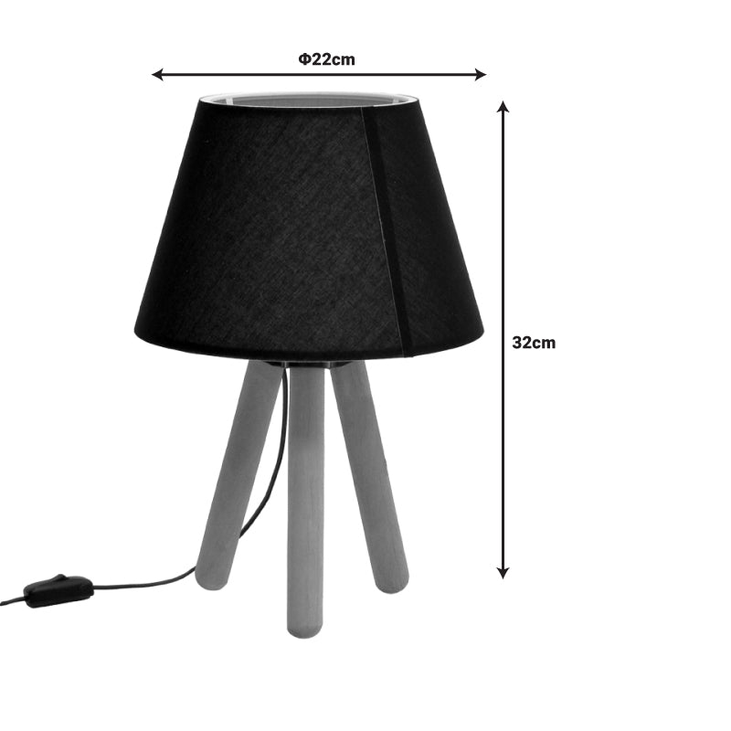 Table lamp PWL-1071 pakoworld E27 in black and white shade with walnut leg Φ22x32cm
