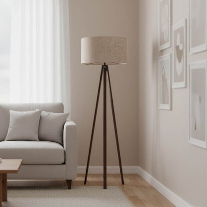 Floor lamp PWL-1059 E27 in sand/beige-walnut shade D38x140cm