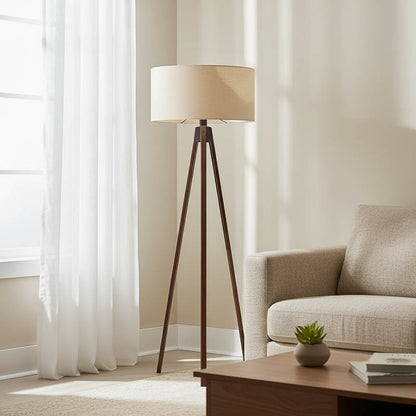 Floor lamp PWL-1059 E27 in cream-walnut shade D38x140cm