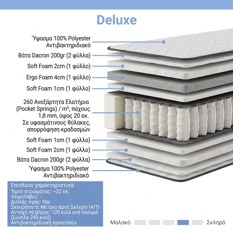 Mattress Deluxe pocket spring double sided 32cm 160x200cm