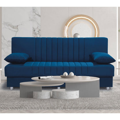 3 seater sofa-bed Romina pakoworld fabric velvet blue 180x75x80cm