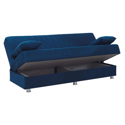 3 seater sofa-bed Romina pakoworld fabric velvet blue 180x75x80cm