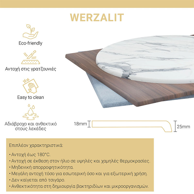 Table top Noble Werzalit walnut 70x70cm, 35mm thick