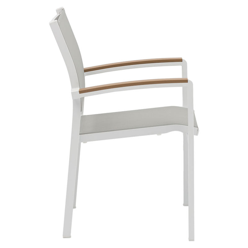 Pori pakoworld white aluminum armchair with natural plywood