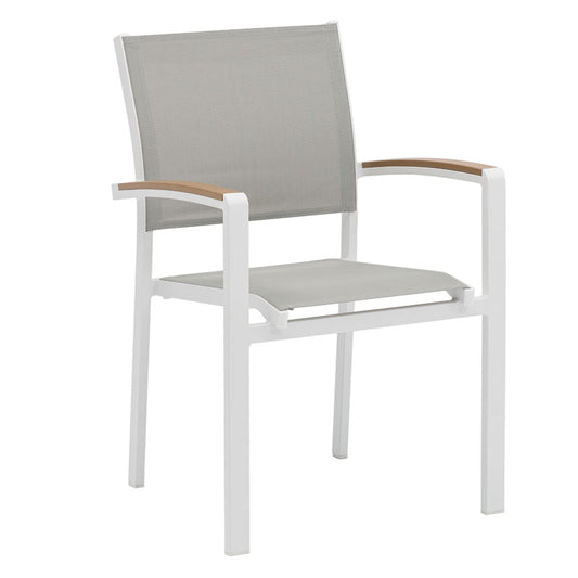 Pori pakoworld white aluminum armchair with natural plywood