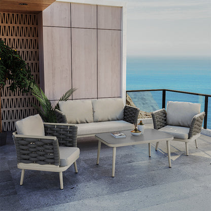 Lounge Moritz pakoworld set of 4 pcs aluminum gray-textilene gray-beige cushion