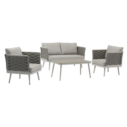 Lounge Moritz pakoworld set of 4 pcs aluminum gray-textilene gray-beige cushion