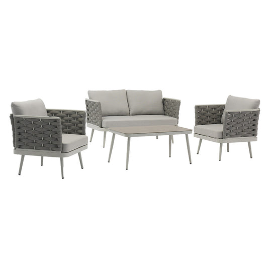 Lounge Moritz pakoworld set of 4 pcs aluminum gray-textilene gray-beige cushion