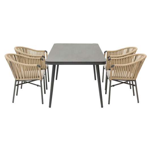 Dining Set 5pcs Ecco-Ditte pakoworld aluminium anthracite-textilene beige 160x90x75cm