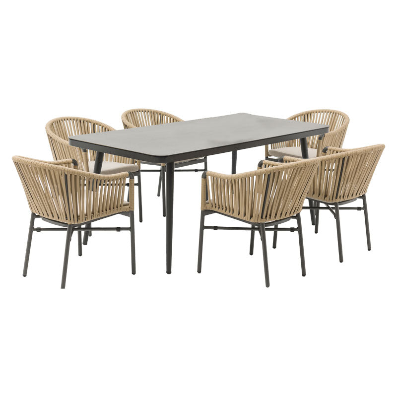 Dining Set 7pcs Ecco-Ditte pakoworld aluminium anthracite-textilene beige 160x90x75cm