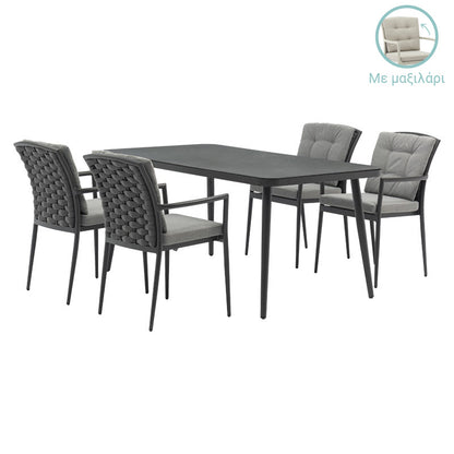Dining Set 5pcs Ecco-Moritz pakoworld aluminium anthracite-textilene grey 160x90x75cm