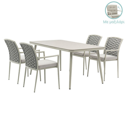 Dining Set 5pcs Ecco-Moritz pakoworld aluminium grey-textilene beige 160x90x75cm