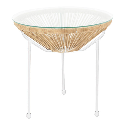 Acapulco table metal in white-pe rattan in natural shade D50x52cm