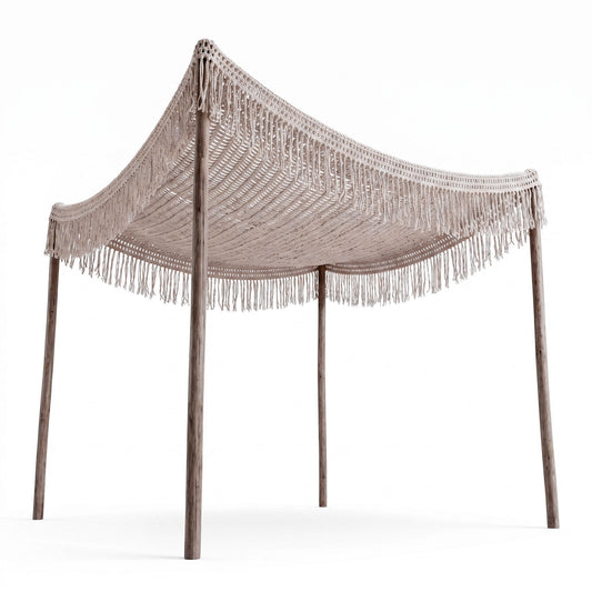 Shelto macrame poly-cotton shade net in beige shade 200x200x27cm