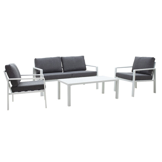 Lounge Ritchie set 4pcs aluminum white-fabric dark grey