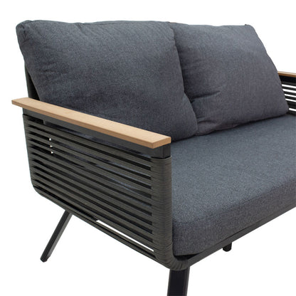 Lipari lounge set 4pc aluminum black-pe rattan fabric anthracite-plywood natural