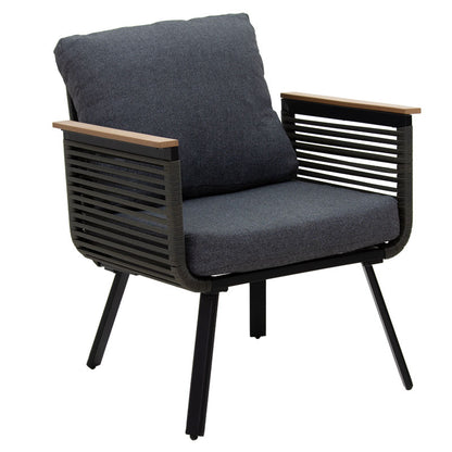 Lipari lounge set 4pc aluminum black-pe rattan fabric anthracite-plywood natural