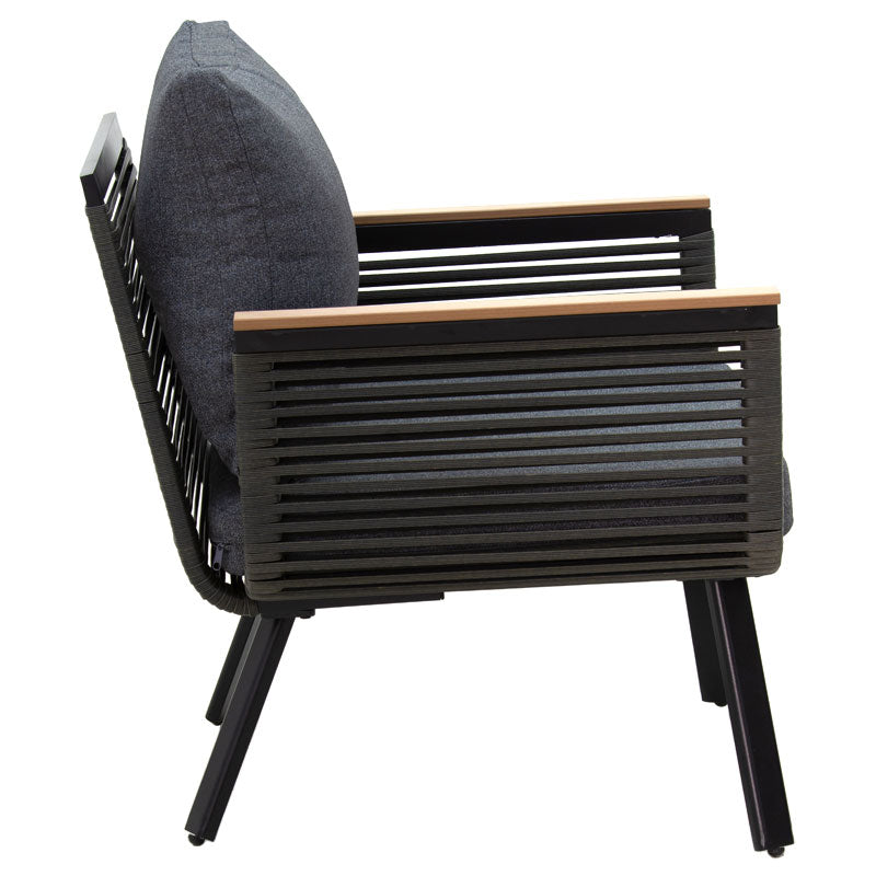 Lipari lounge set 4pc aluminum black-pe rattan fabric anthracite-plywood natural