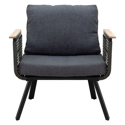 Lipari lounge set 4pc aluminum black-pe rattan fabric anthracite-plywood natural