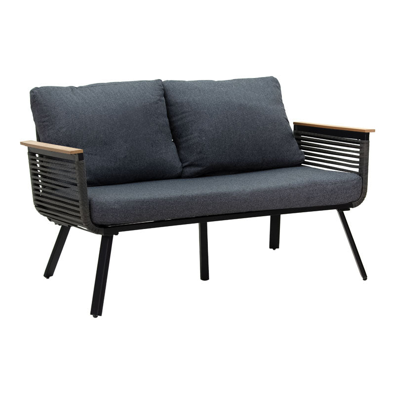 Lipari lounge set 4pc aluminum black-pe rattan fabric anthracite-plywood natural