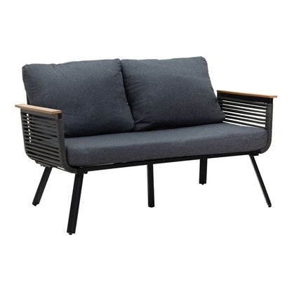 Lipari lounge set 4pc aluminum black-pe rattan fabric anthracite-plywood natural