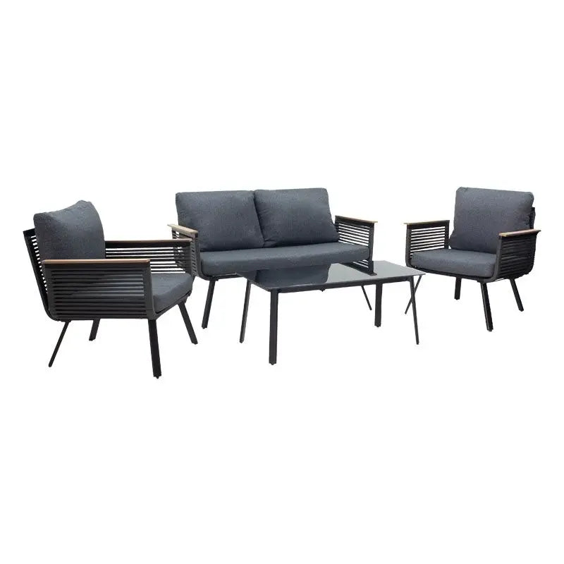 Lipari lounge set 4pc aluminum black-pe rattan fabric anthracite-plywood natural