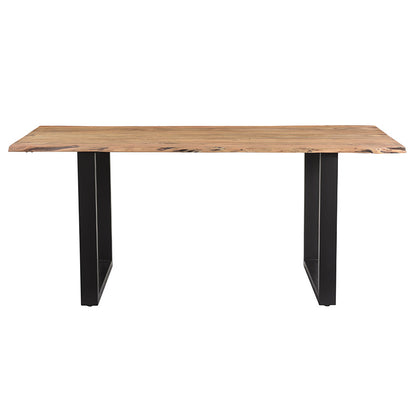 Slim pakoworld table solid acacia wood in walnut shade and black metal leg 180x90x75.6cm