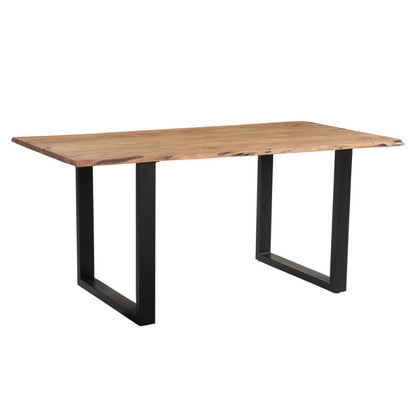 Slim pakoworld table solid acacia wood in walnut shade and black metal leg 180x90x75.6cm